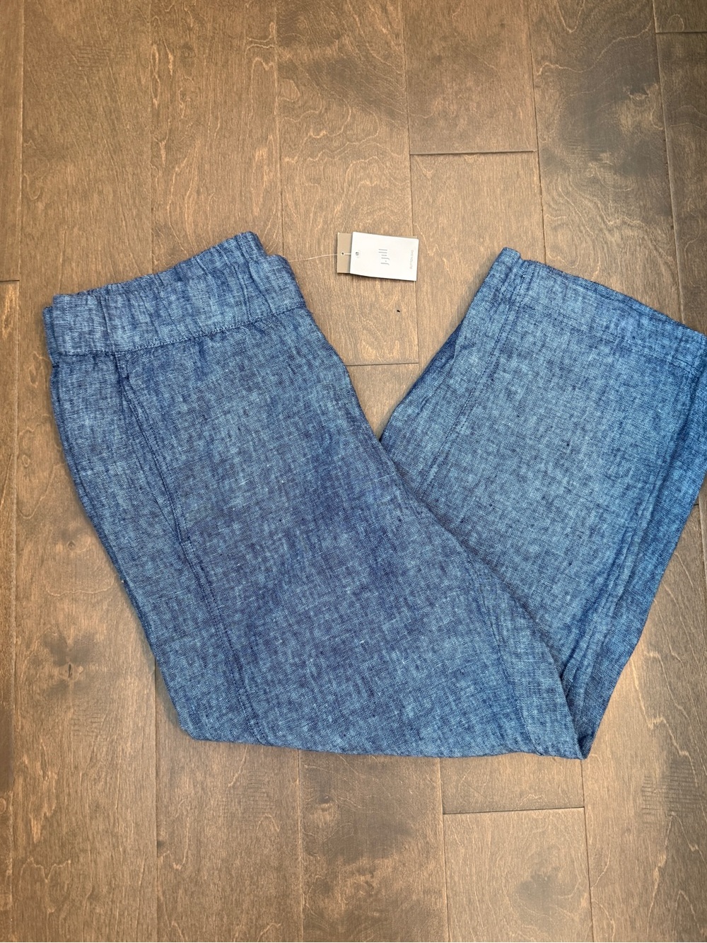 NWT J. Jill Blue Wide Leg Linen Cropped Pants Pockets Medium